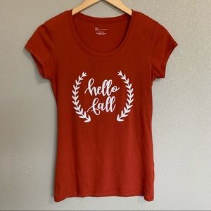 “Hello Fall” Graphic T-Shirt Size Small Short Sleeve Burnt Orange